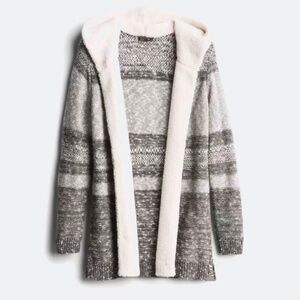 Lety and Me Hooded Cardigan Sweater Coat Gray And White Size S